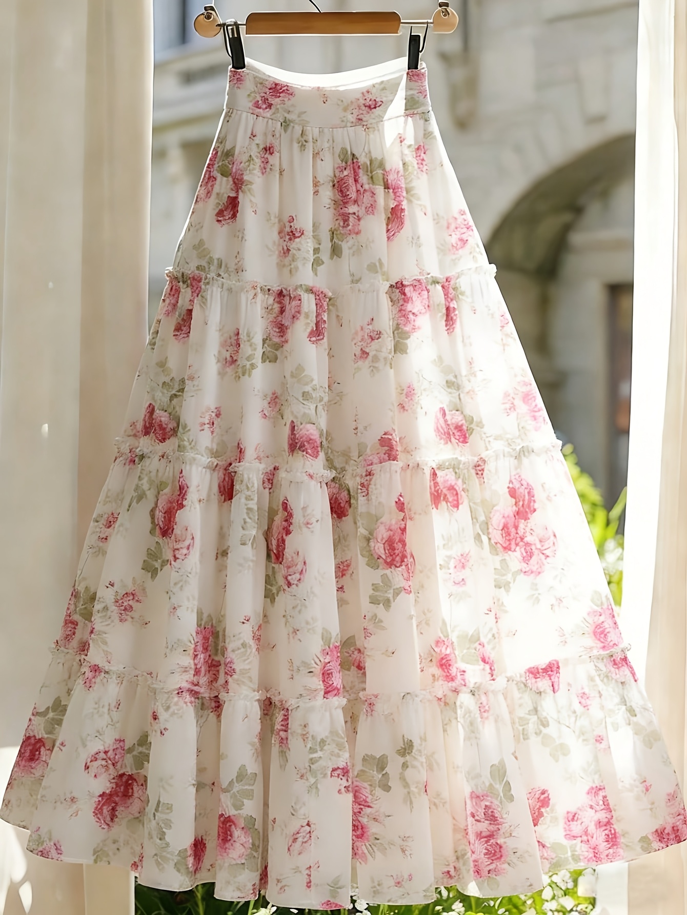 elegant a line rose pattern skirt suitable for occasions such as dating and elegant and versatile this skirt is suitable for occasions such as summer work and office styles
