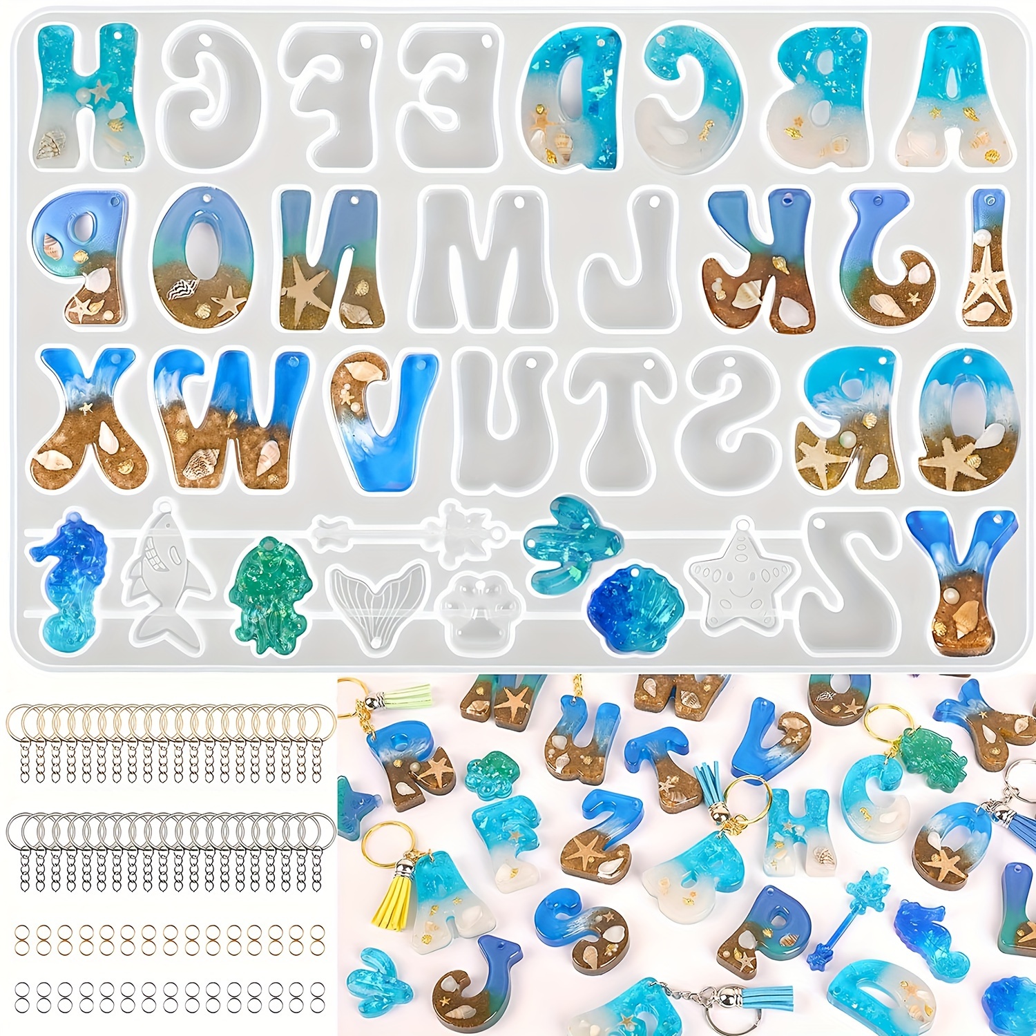 

Reverse Alphabet Resin Mould Kit, Fancy Alphabet Resin Letter Silicone Mould With Holes, Keychain Epoxy Casting Mould Set, Optional With 1 Hand Drill 30 Key Rings Keychain Supplies