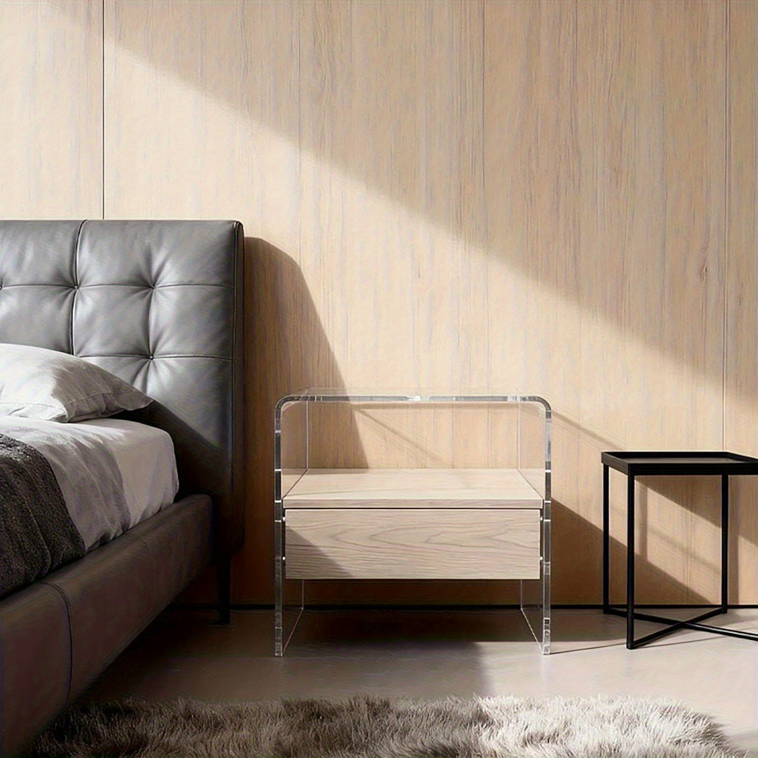 Clear Acrylic Nightstand with Drawer -Transparent Pre-Assembled Bedside Table, Durable Thick Acrylic End Table for Bedroom, Living Room, Dorm & Small Spaces, Modern Minimalist Accent Furniture, Contemporary Decor, Sleek Design, Apartment Dwellers