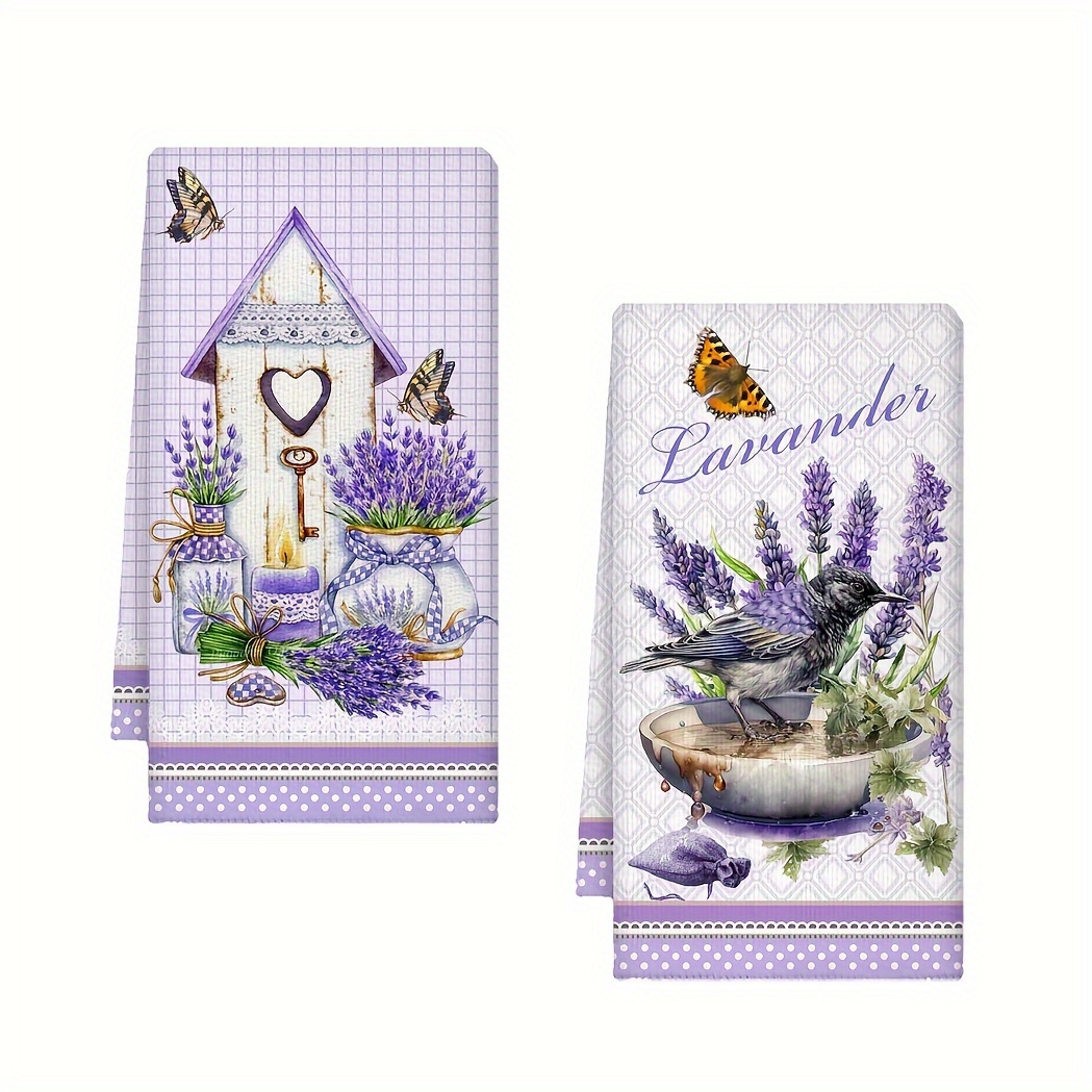 

Lavender Bliss 2-piece Kitchen Towel Set - Ultra Absorbent Microfiber Dish Cloths, Purple Lavender Hand Towels For Farmhouse Decor & Gift, Machine Washable