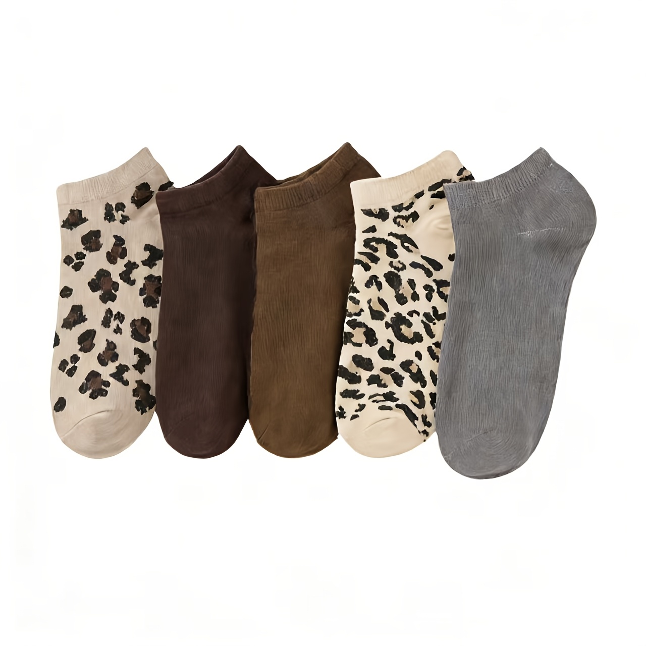 E-shop 5 Paar Socken mit Leopardenmuster und Unifarben, vielseitig und bequem für den täglichen Gebrauch