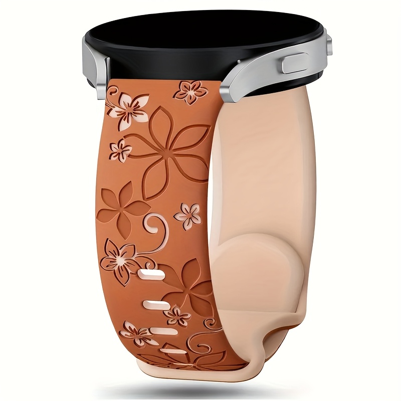 Cute Floral Engraved Two-Tone Flower Design Strap for Galaxy Watch 7 6 5 4 Classic/Pro 44mm 40mm Band Correa Soft Sport Bracelet Compatible with Huawei GT 2e 3 4 Watchband 20mm 22mm, Watch Straps for Smart Watch, Galaxy Watch Ultra Accessories, Watch Strap Charms, Galaxy Watch Ultra Strap, Watch Strap for Women, Fitness Tracker Strap, Smartwatch Accessory, Stylish Watchband, Decorative Strap, Flexible Material, Comfortable Fit, Replacement Band, Adjustable Strap,