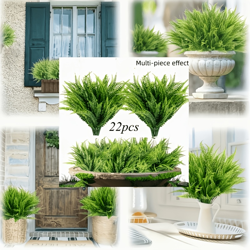 TEMU 22 Lifelike, Synthetic Boston Fern Plants With Uv-resistant, Fade-proof, Durable Plastic Green Leaves. Suitable For Hanging Planters, , Gardens,