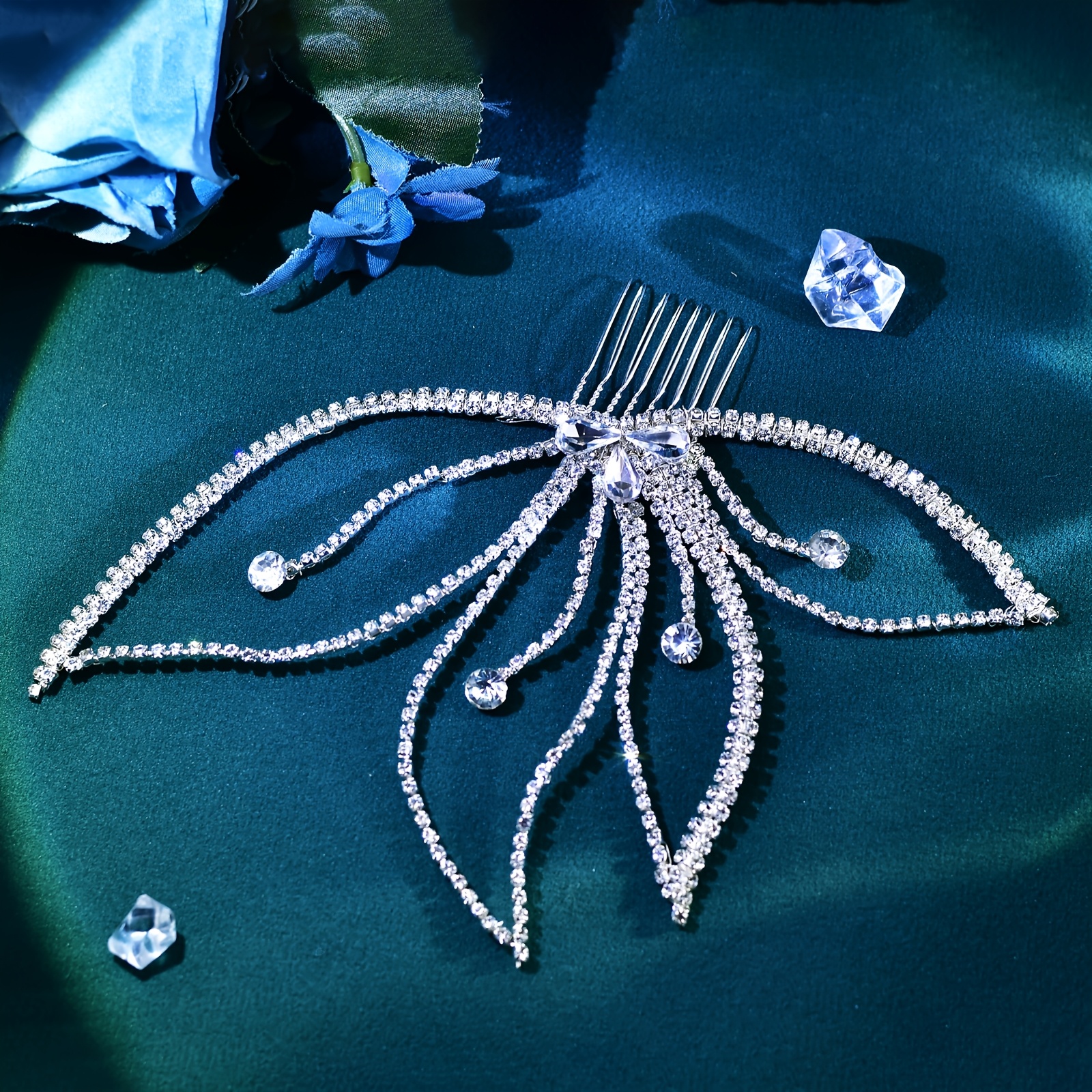 Women's Rhinestone Chain & Leaf Bridal Hairpin, Wedding Accessory