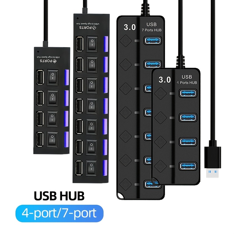 

1pc Of 4/7-port, 2.0/3.0 Usb , 5v, With Switch And Led Lights, Switching, Applicable To Computer Mice, Keyboards, Memory Cards And Universal Hubs.