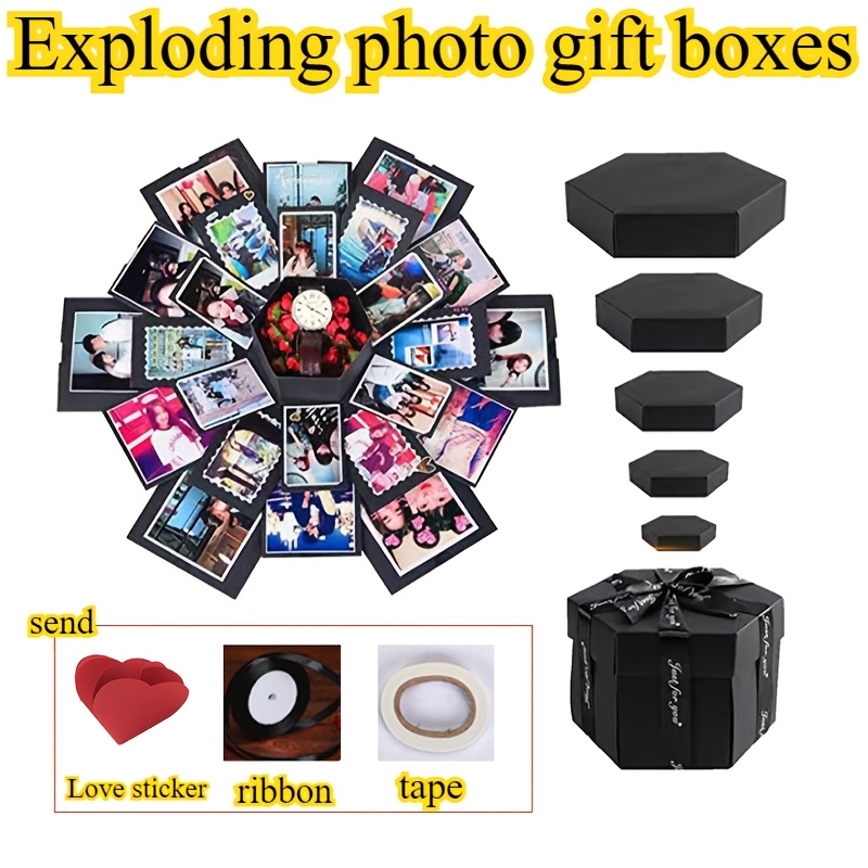 

1 Set Of 19pcs Hexagonal Explosion Surprise Memory Photo Gift Box Kit, Pop-up Box. For Birthday, Valentine's Day, Anniversary, Wedding - Multiple Components, Paper Material Love Box