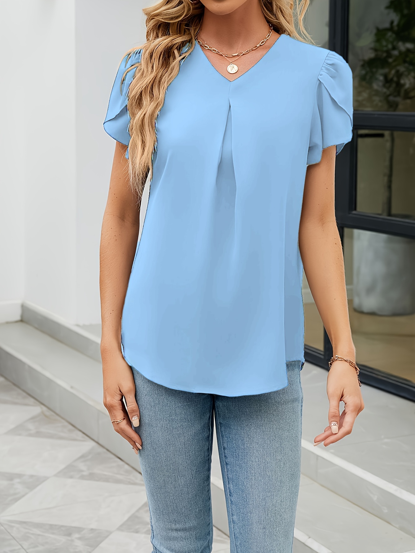 plus size directional petal sleeve casual elegant v neck - Temu