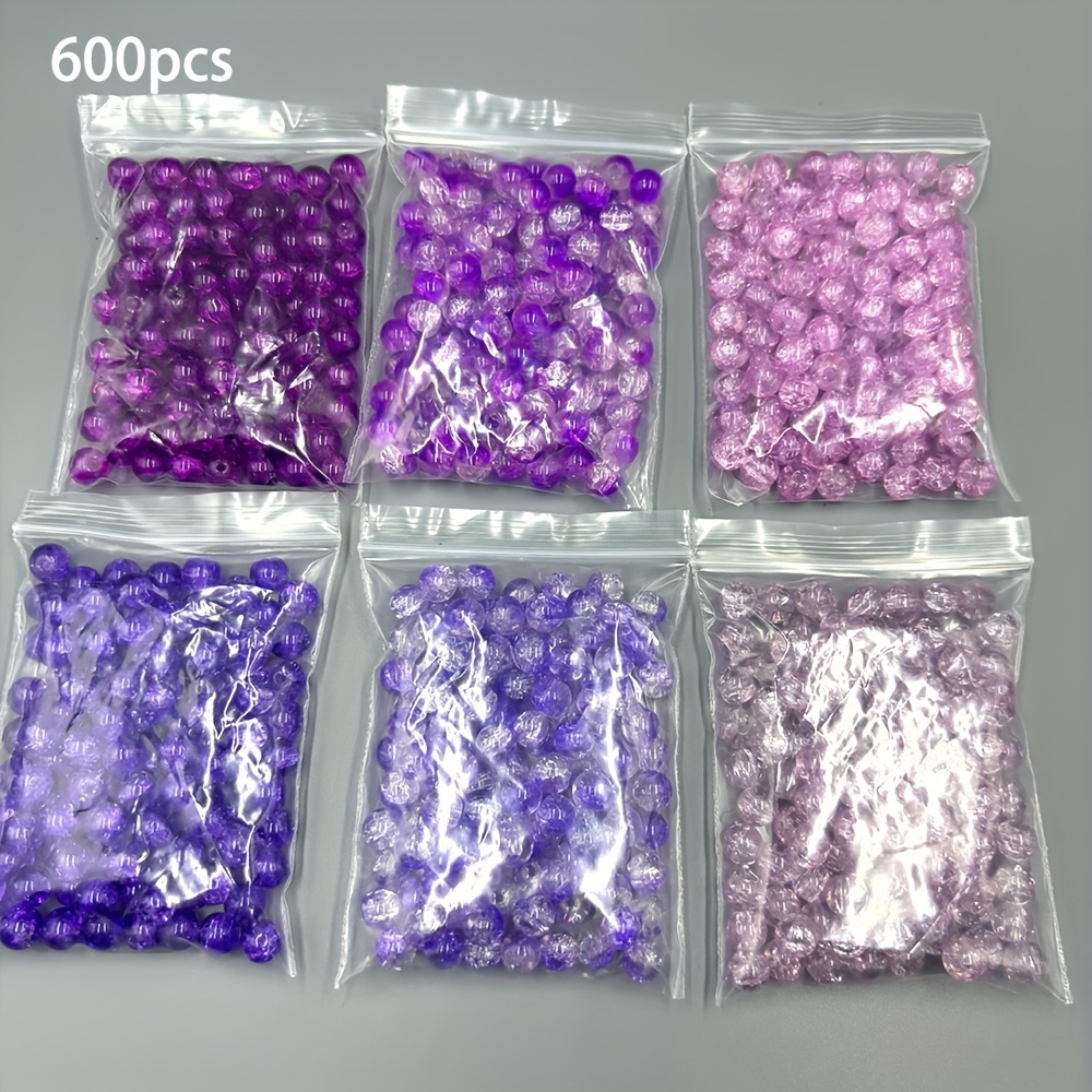 TEMU 600pcs Perles Rondes en Verre 8Mm/0.315Pouce, Lisses, Rondes et Brillantes de Couleur, avec Effet de Motif Éclatant, Adaptées aux Débutants en