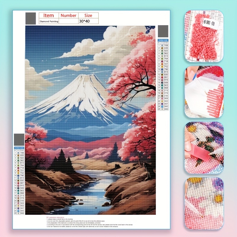 

Landscape Diamond Painting Kit With Round Beads, Full Drill Canvas Mosaic Art Craft For Beginners, Scenic Mount Fuji & Cherry Blossoms, 30x40cm - Diy 5d Diamond Art For Home Wall Decor Without Frame