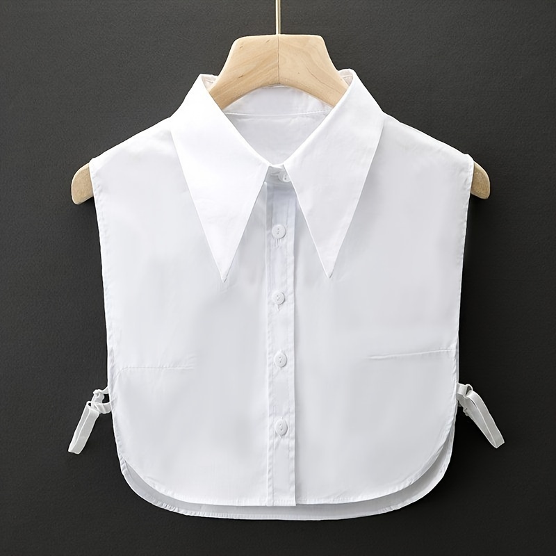 

White Detachable Half-shirt Collar For Women - Adjustable Straps, Pointed Collar Layering Accessory, Machine Washable Polyester, Spring & Fall Fashion Essential