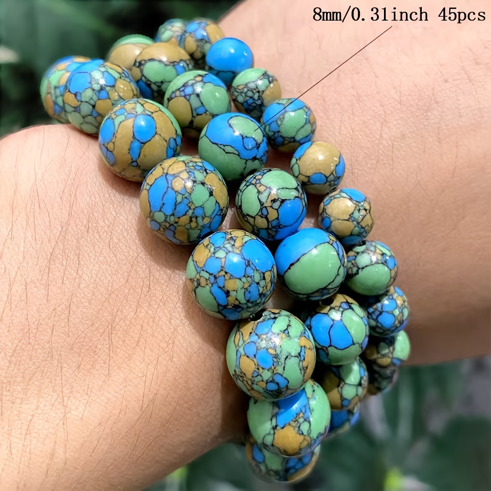 Image of Smooth Tri Colored Turquoises Loose Round Beads Women's Jewelry Making Ring Earrings Bracelets 15" Strand 4/6/8/10/12mm 30-88pcs