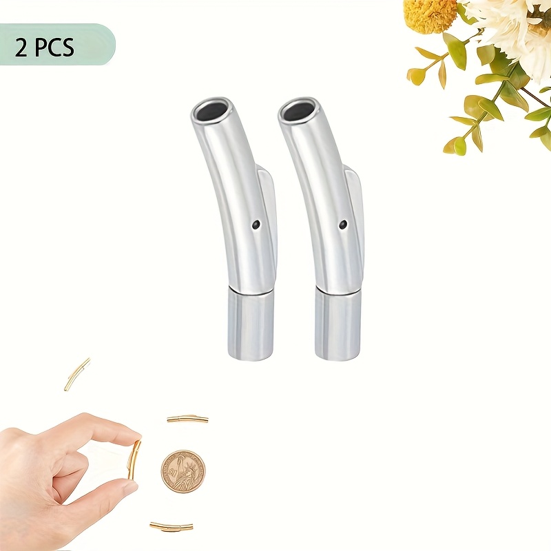 2pcs Hole Stainless Steel Tube Bail Clasp, Cord End Cap, Snap Button Connector, Snap Lock Clasp For Bracelet Necklace Jewelry Making