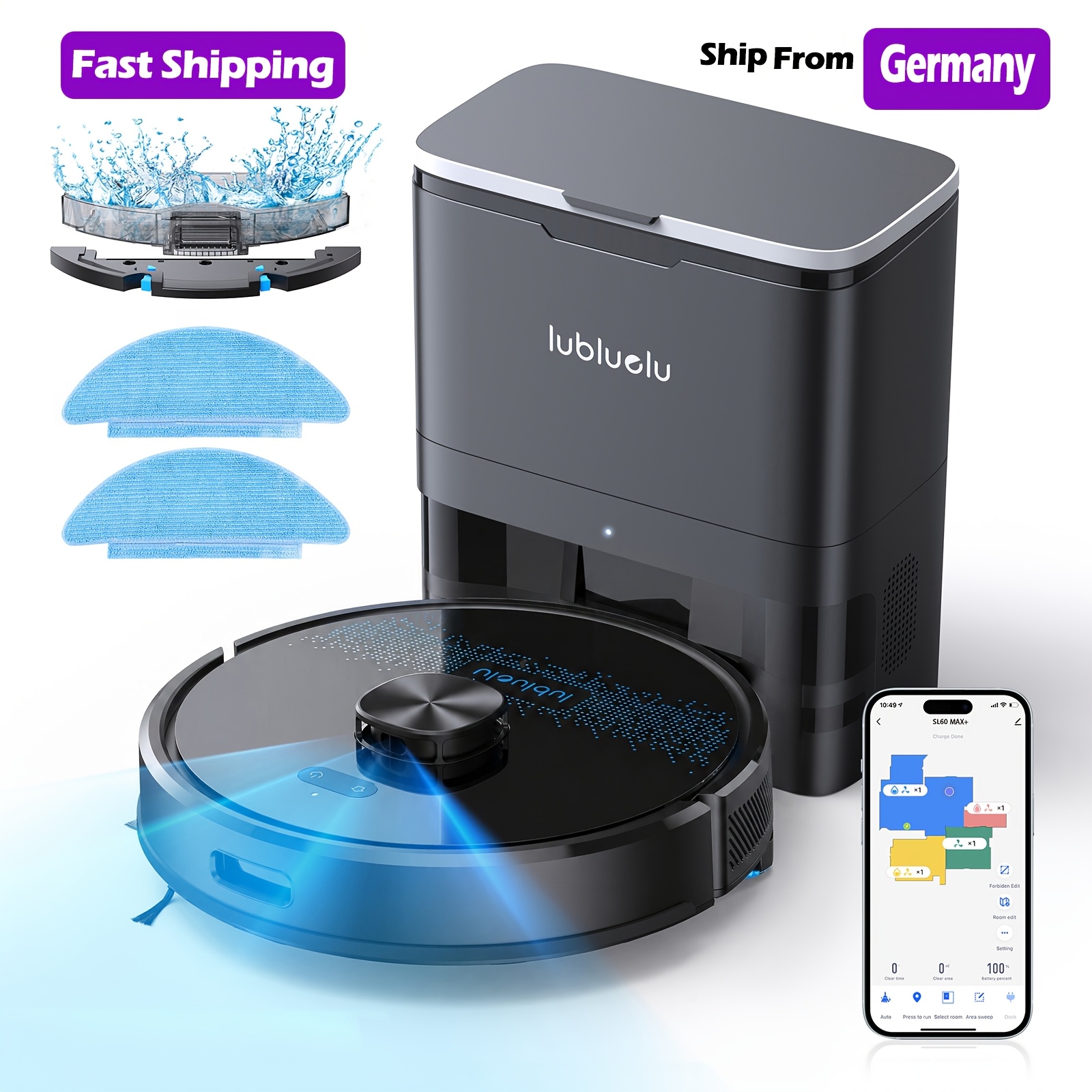 Image of Lubluelu Sl60max+ Robot Vacuum Self Emptying, Up To 60 Days, Robot Vacuum And Mop Combo Wifi/app/alexa Self-charging 3in 1 Robotic Vacuum For Pet Hair Hard Floor Carpet,christmas&halloween Gifts