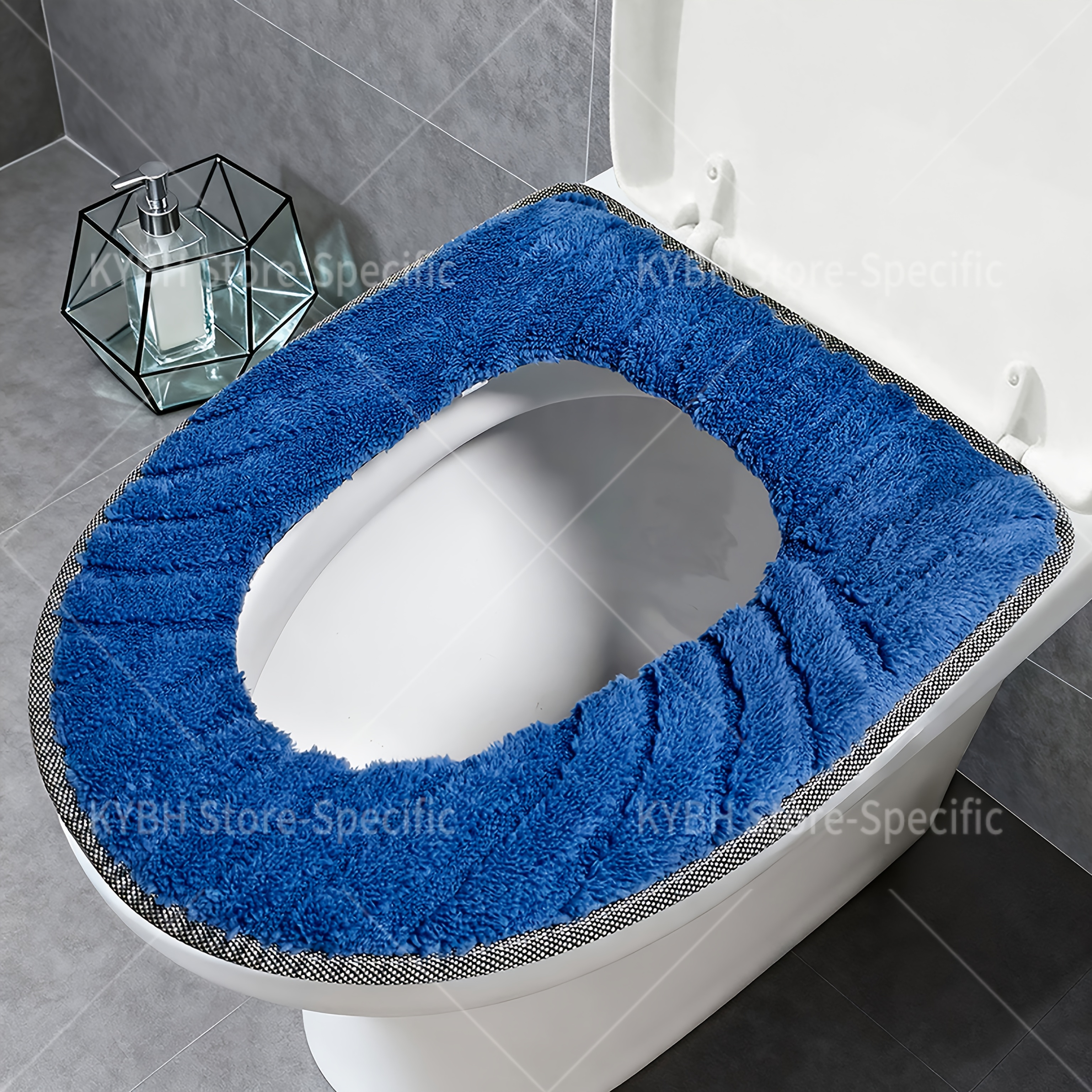 TEMU 1pc Toilet Seat Cover Set, Minimalist Embossed Texture For Cozy , Use, Machine Washable, Full-edge Binding For Durability, Adhesive Fastening,