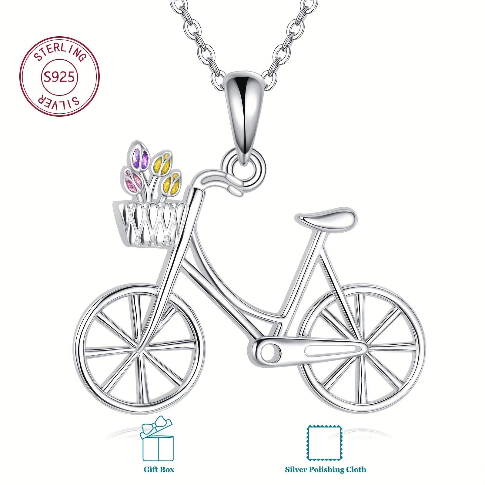 Women's 925 Sterling Silver Bicycle Pendant Necklace