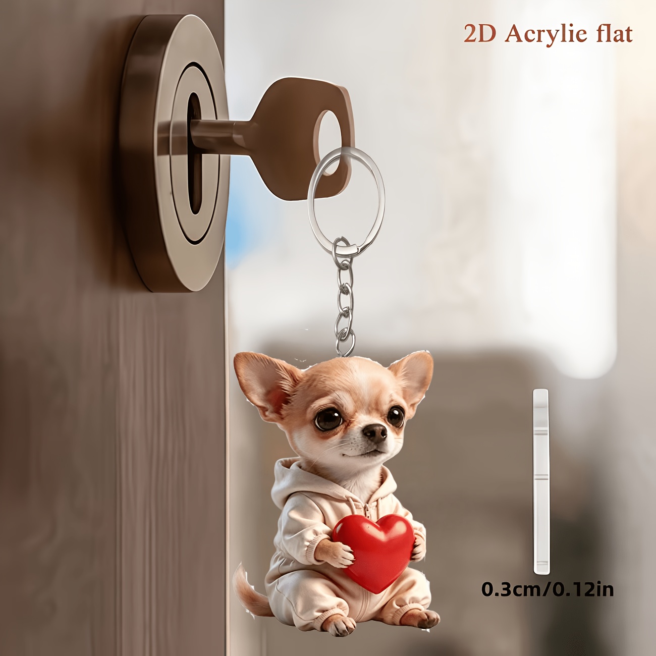TEMU 2d Flat Cute Chihuahua Keychain, Lightweight Acrylic Key Ring, Women's Birthday/valentine's Day/memorial Day Gift, Bag, Car, Home Decoration -
