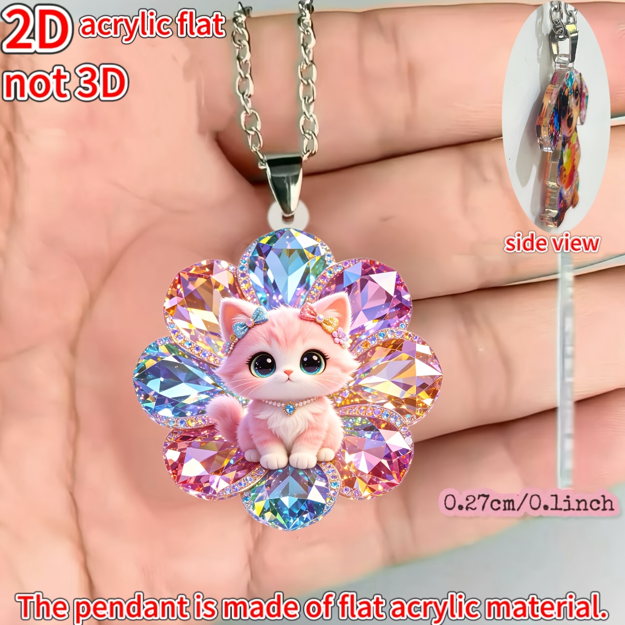 Women's Kitten in a Flower Acrylic Pendant Necklace