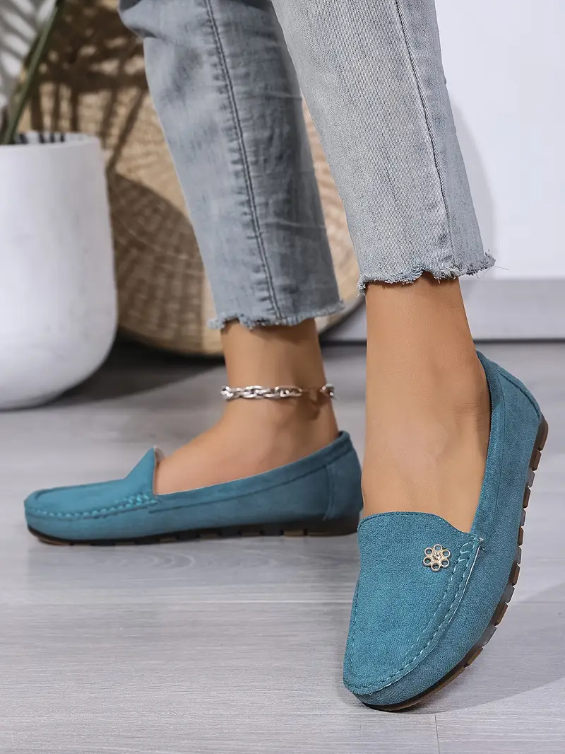 womens plus size flannel slip on loafers comfortable metal decor soft fabric footwear ankle strap plain toe design hand washable fashion loafers flannel slipon shoes comfortable footwear details 7