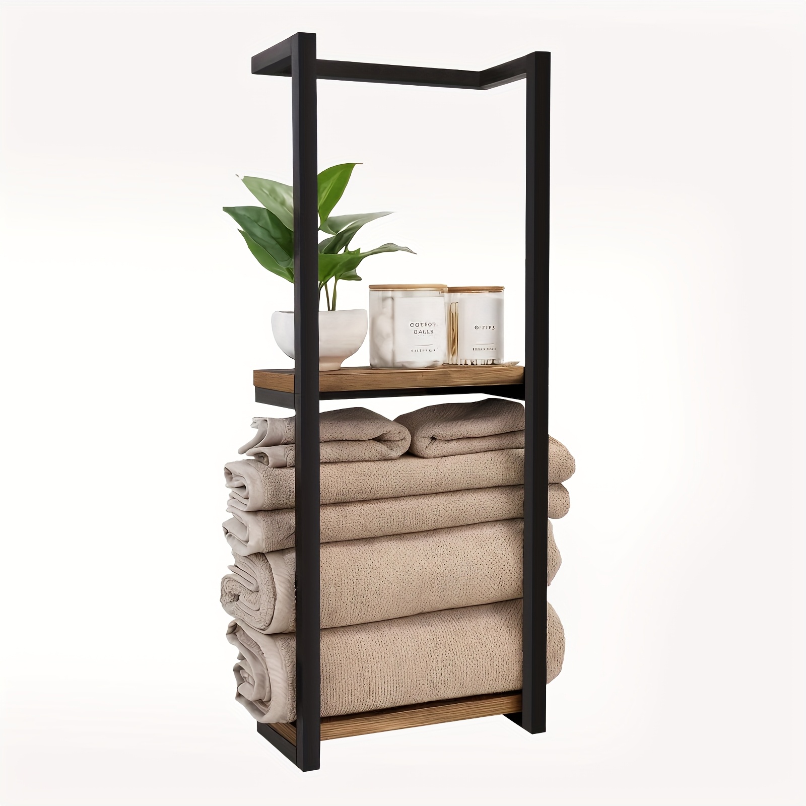 Image of Double-layer Wall-mounted Towel Rack, Steel And Multi-functional Bathroom Storage Shelf, Wall-mounted Towel Storage Rack, Compact Space- Design, Suitable For Small Bathrooms, Storage Use, Towel Racks