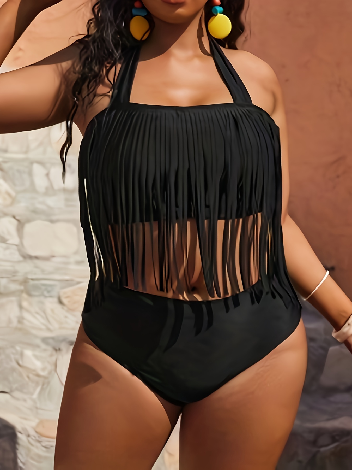 Plus size fringe sale one piece swimsuit