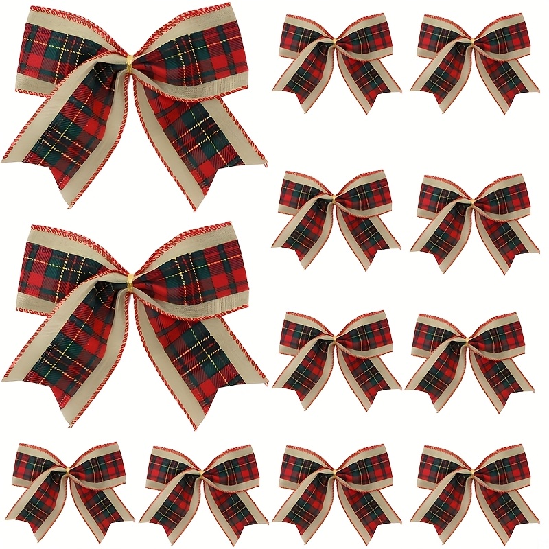 12pcs Set - 2.5 Inch Green And Red Burlap Bows For , Gift Wrapping, Party & Room Decoration