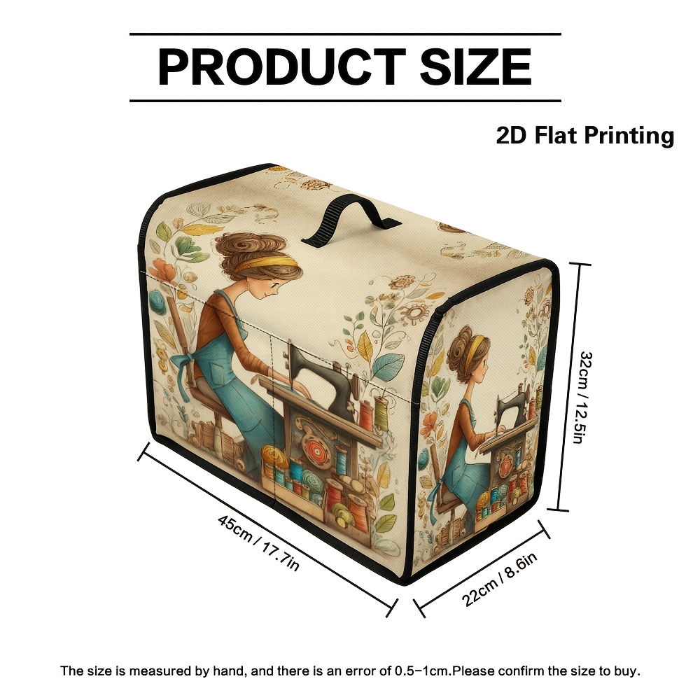 TEMU 2D para máquina de coser de 1 pieza con diseño de ilustración vintage de costura, duradera a prueba de polvo, organizador de costura de cierre