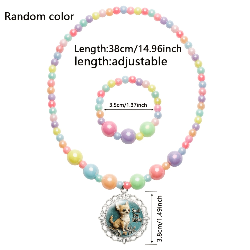 2pc Women's Cute Poodle Dog Necklace & Bracelet Set, Random Color