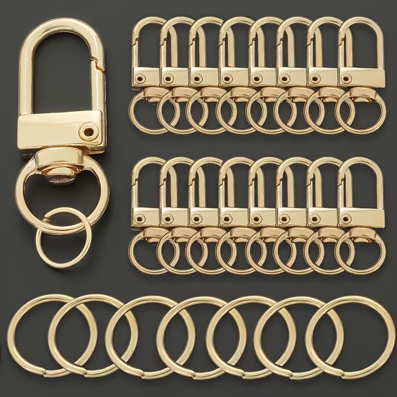 100pcs kc golden silvery alloy rotatable keychain and split ring set   20 keychains and 80 split rings u shaped small gate hooks phone earphone chain connectors dog leash rings rope closure loops keyring split rings metal snap hooks