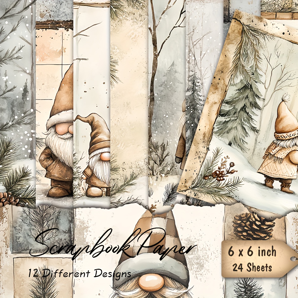 TEMU A Collection Of 24 Sheets Of 6x6 Inch Scrapbook Paper Designed For Winter-themed Dwarf Diaries, Perfect For Backgrounds For Albums, Crafts, Card