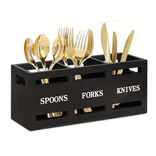 wooden silverware utensil holder with 3 compartments kitchen countertop cutlery organizer each kitchen chopstick and spoon organizer silverware caddy tabletop rack for kitchen counter spoon and fork storage utensil box suitable for picnics
