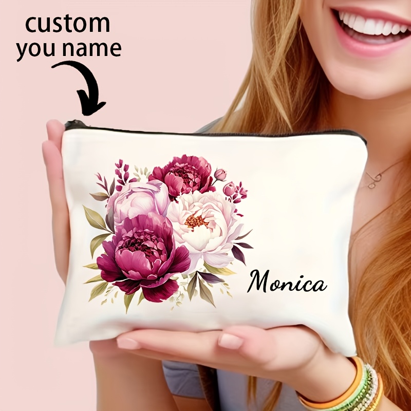 TEMU 1-3pcs Practical And Stylish Floral Personalized Name Customization! Cosmetics, Stationery, Toiletry Storage Bags, Customized Gifts For Mother's
