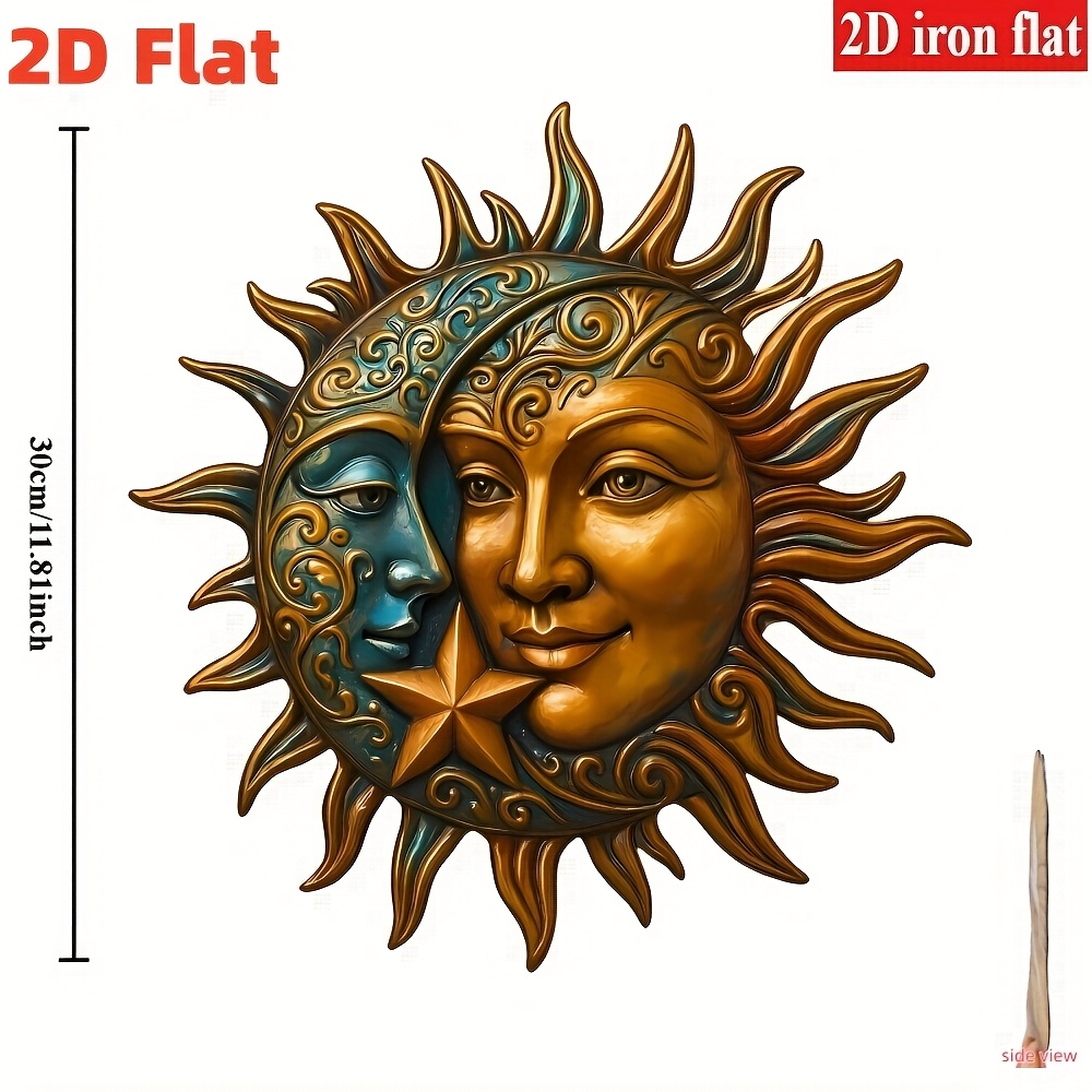 E-shop 2D Flat - 2D Eisen Flat - . Sonne und Mond Metall Wandkunst - Geheimnisvolle Symbole, Geeignet für Heim- und Außendekoration, Romantisches