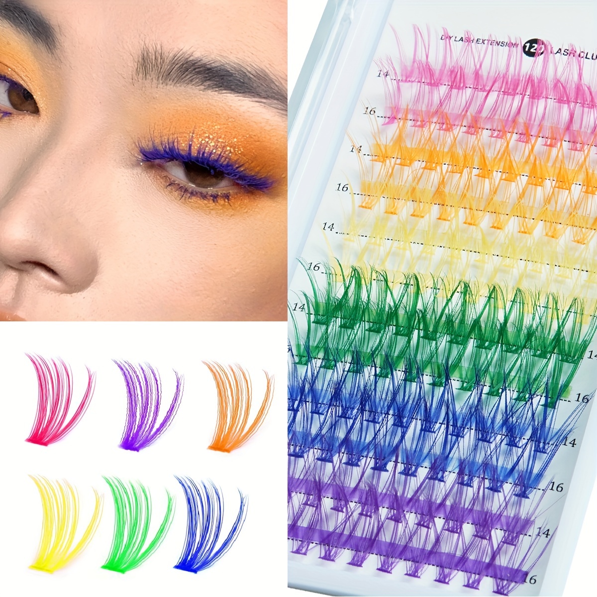 

120pcs Diy Eyelash Extension Kit - D , Lashes In 6 Colors (14mm+16mm Mix) - Reusable & Beginner-friendly For Festivals, Parties & Stage Makeup