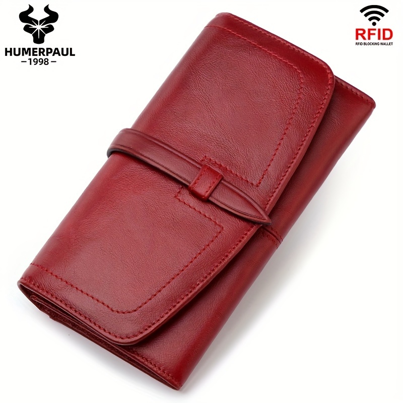 For Hummer Paolo Top-grain Cowhide Large Capacity Long Clutch Rfid Zipper Coin Purse Multi-card Slot Vintage Wallet For Women, Genuine Leather Purse