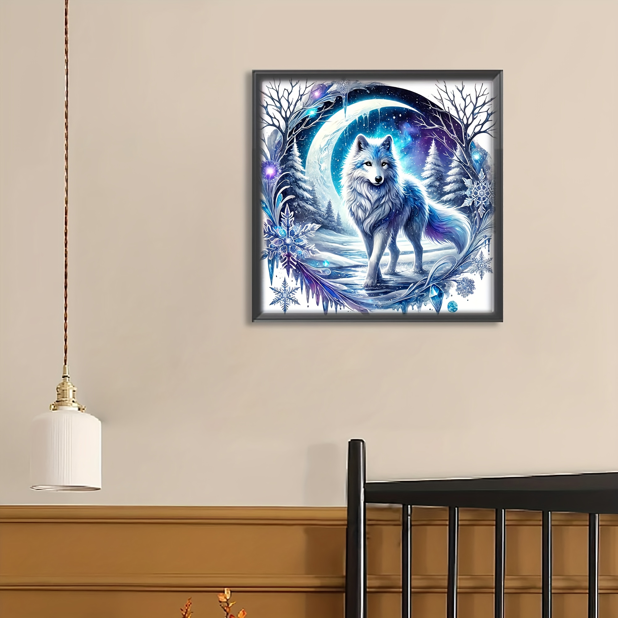 E-shop 1 Set - Kreatives Schneewolf-Motiv Kreuzstich-Set, DIY Lebendige Stickerei-Kunst, 11CT Kreuzstich-Stoffmalerei mit Muster, Nähgarn, Nadeln und