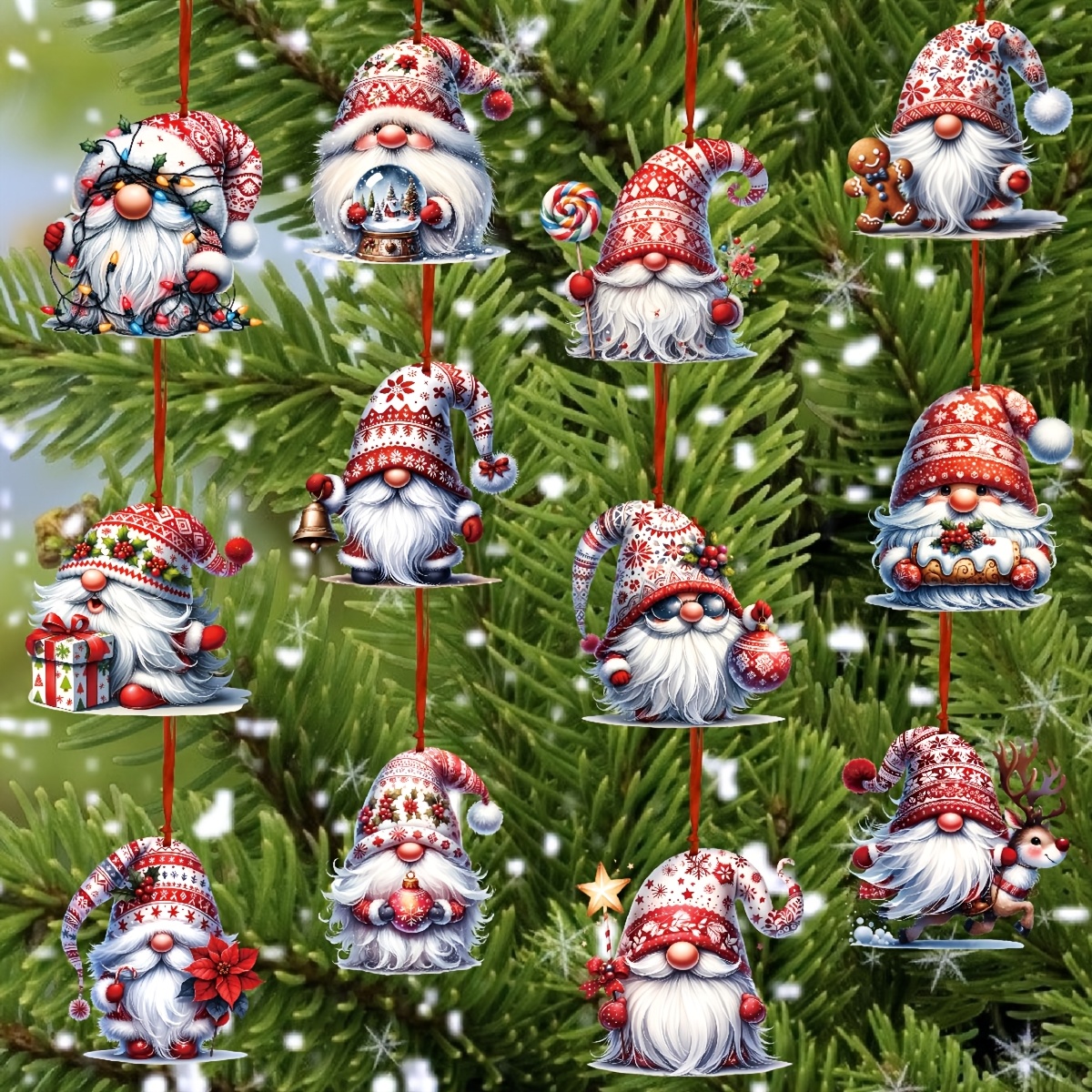 Image of 24pcs, Christmas Gnome Hanging Ornaments, Christmas Tree Decorations With Santa Claus Doll, Perfect Gift For , Christmas Gnome Tag.