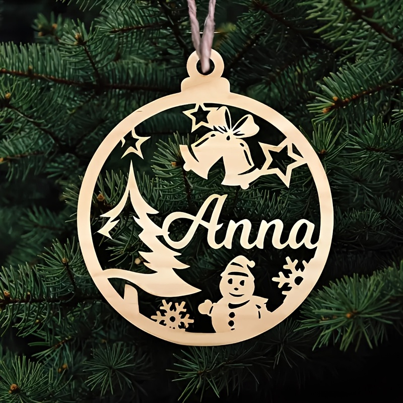 TEMU Personalized Laser-cut Artificial Wood Christmas Ornaments - Custom Name/initial/message Engraved Ball Decorations, Family Names, Reusable Tree