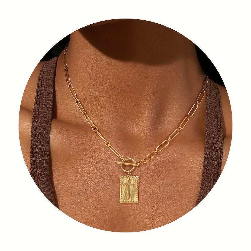 Women's Golden Rectangular Pendant Necklace, Daily Wear
