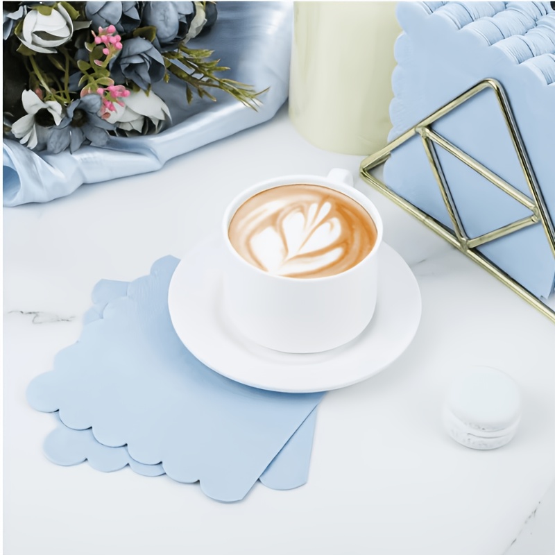 E-shop 20 Stück zweilagige blaue Cocktail Servietten aus Spitze - 16,5*16,5 cm blaue Papier Servietten für Einweggebrauch, geeignet für Braut- und