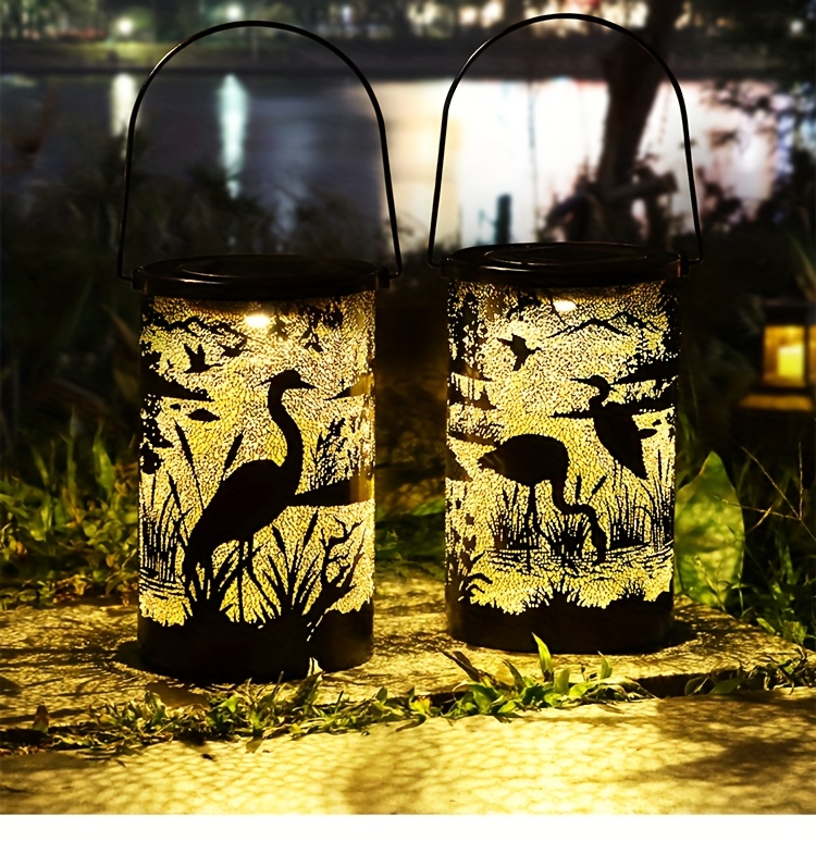1pc flamingo heron solar lantern outdoor garden decoration   hollow projection light hanging light chandelier courtyard landscape light led handheld light built in 1 2v rechargeable battery details 0