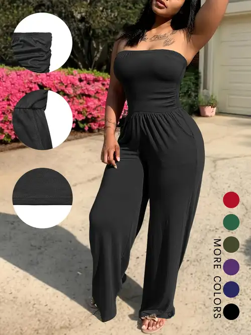Strapless Jumpsuit Casual Linen Look Bandeau Wide Leg Jumpsuit
