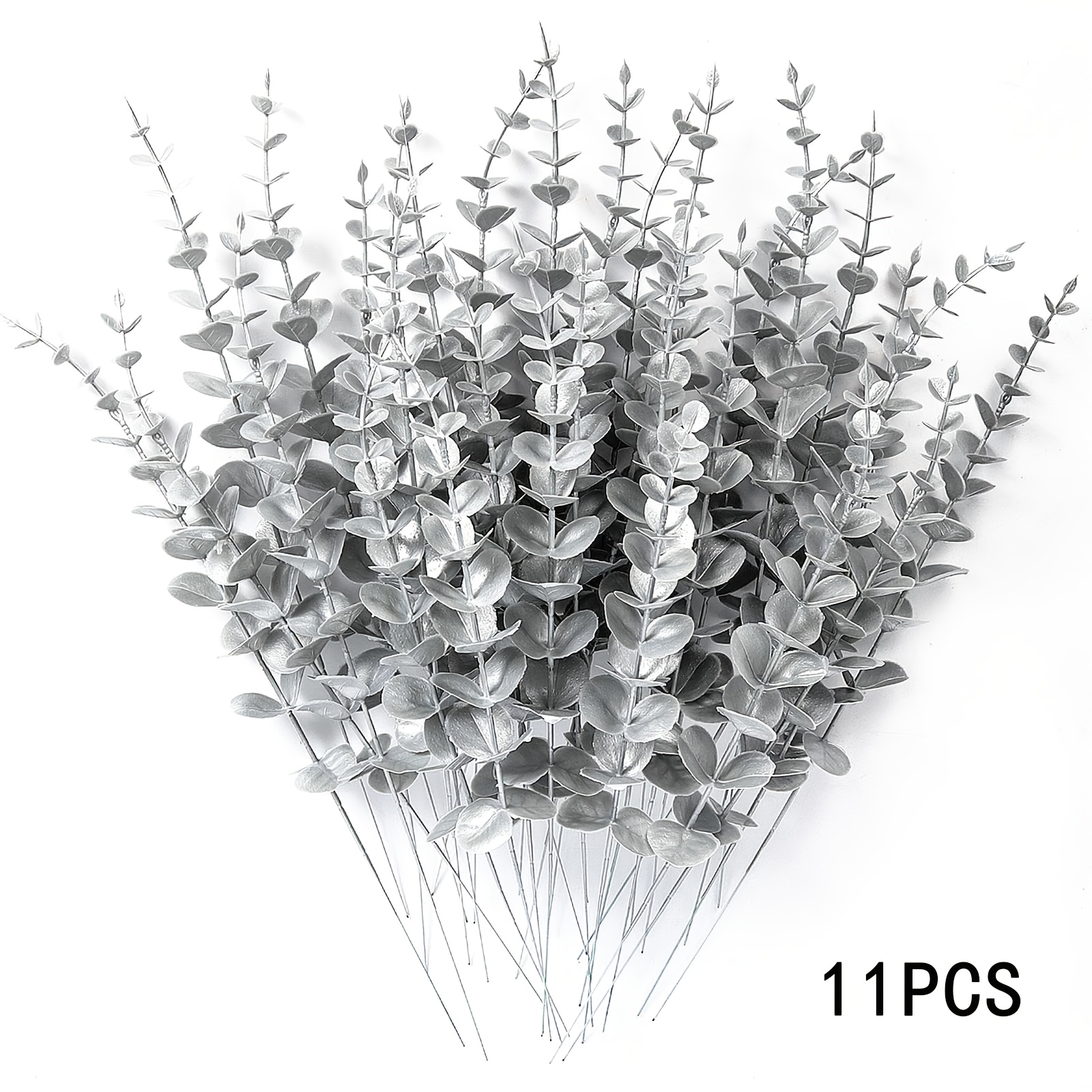 Image of 11pcs Silvery Eucalyptus Leaves Stems Artificial Eucalyptuses Leaf Branches Faux Flower Bouquet For Winter Wedding Centerpiece Floral Arransynthetic Gemstoneent Christmas Picks Office Home Table Decor