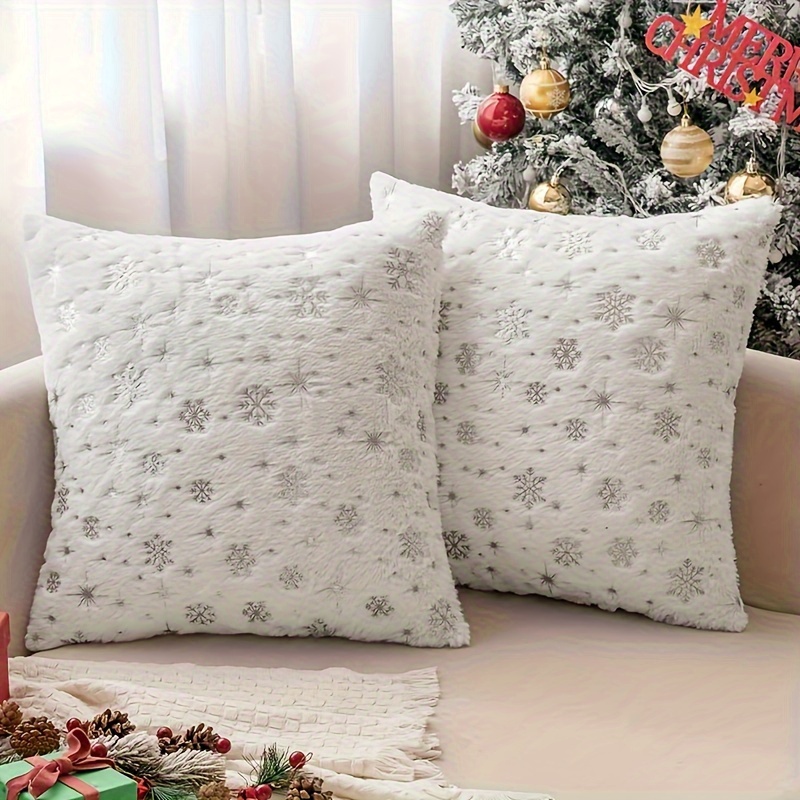 

2pcs Snowflake Christmas Throw Pillow Covers - Soft Plush Faux Fur, Zip Closure, Machine Washable - Sofa & Couch Decor