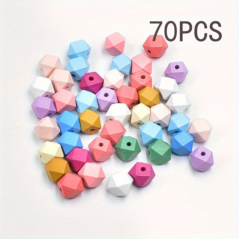 70pcs Per Bag Of Wooden Geometric Beads In , Suitable For Craft Projects And Making