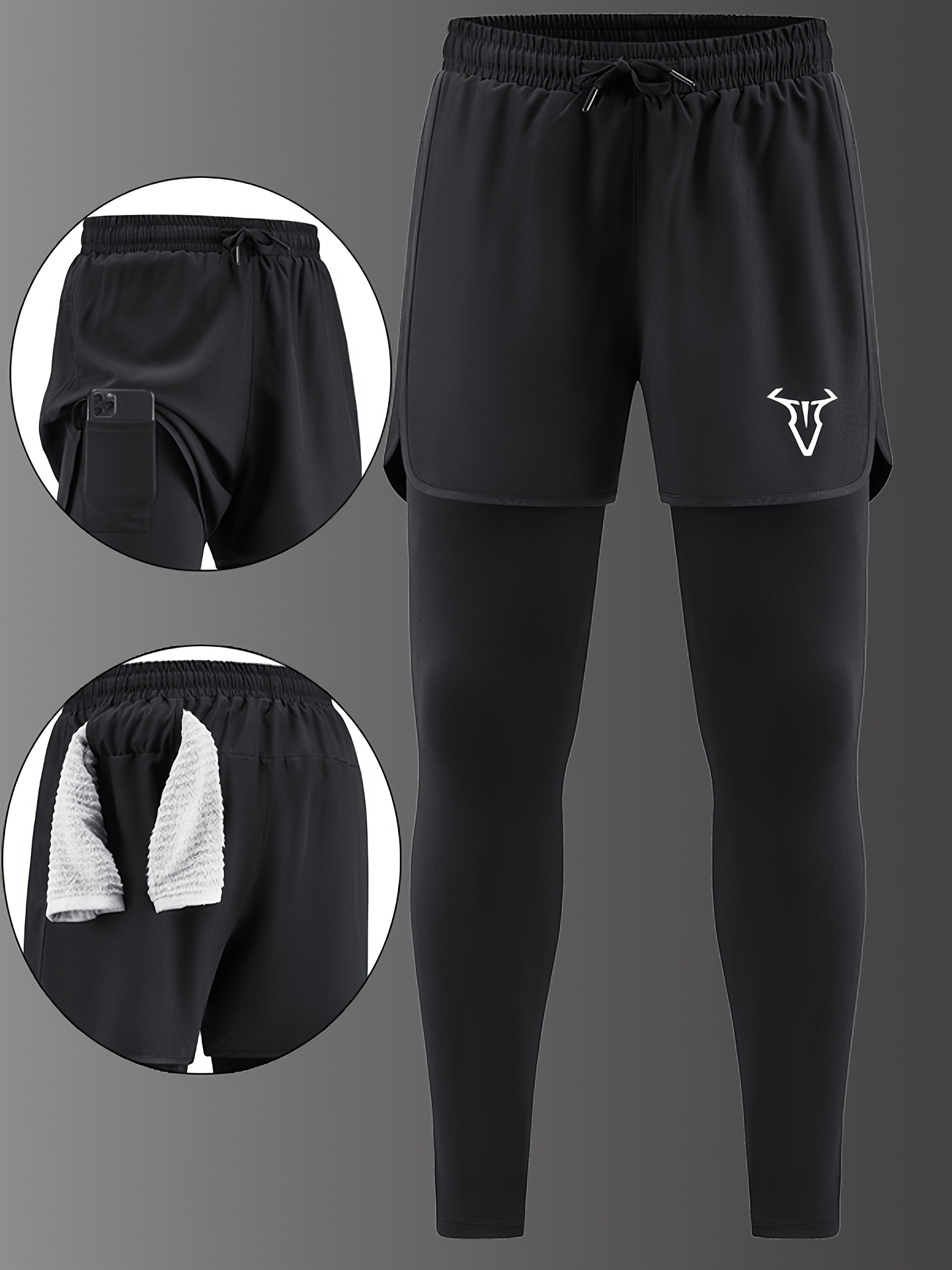 Men'S Casual Sports Long Pants Suitable for All Seasons, Designed to Look Like Two Pieces, Featuring Pockets, a Regular Fit, Elastic Waistband, Quick-Drying And Breathable Fabric, Moisture-Wicking Properties, Ideal for Hiking, Training, Yoga
