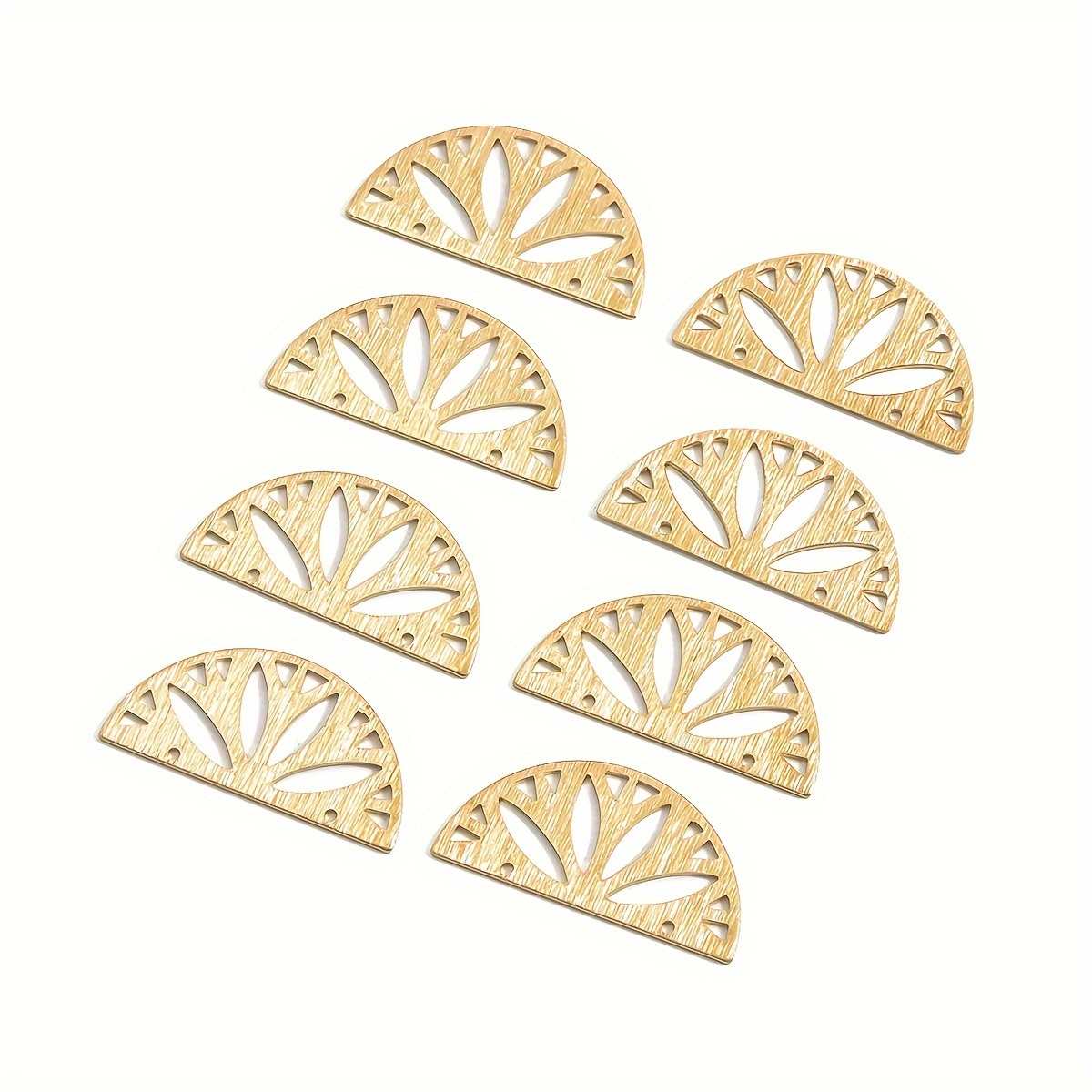 TEMU 8pcs Brass Brushed Hollow Fan-shaped Double-hole For Making Pendant