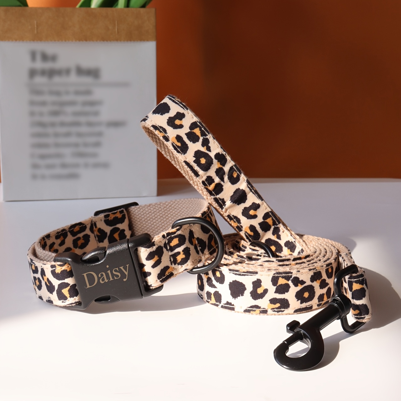 

Customizable Leopard Print Collar And Leash Set, Adjustable With Personalized Id, Name, And Contact Information, Suitable For Cats, Small Dogs, Medium Dogs, And Large Dogs.