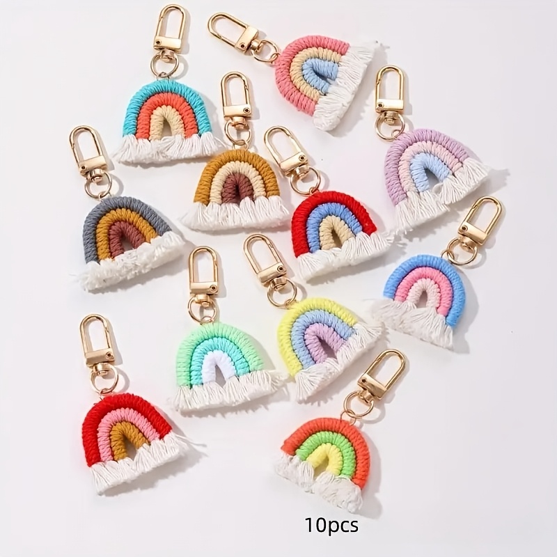 10 Cute Hand-knitted Mini Rainbow Keychains, Romantic And Beautiful Style Car And Bag Charms (random)