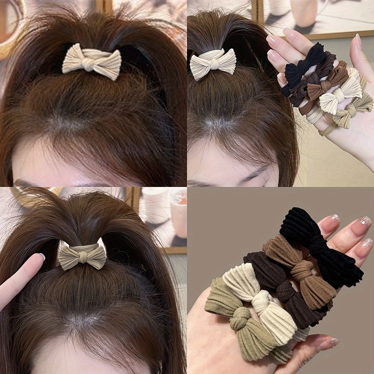 

10pcs Simple Striped Bow Hair Ties Set For Women, Minimalist Cute Sweet Casual Hair Rings Ponytail Holders, Fabric Hair Accessories, Birthday Wear, Christmas Gifts For Her