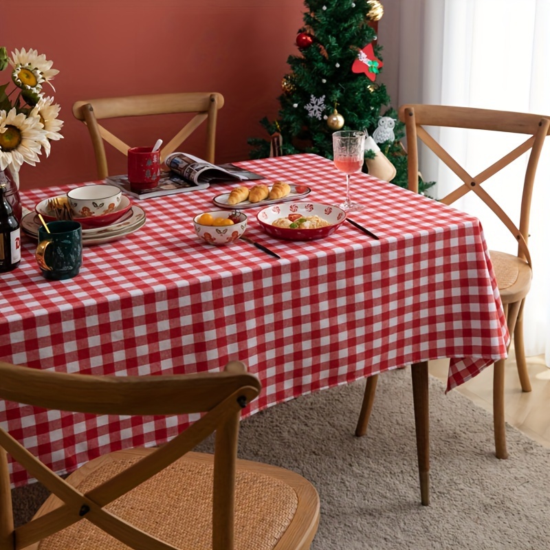 christmas tablecloth red and white   tablecloth 100 polyester blend rectangular tablecloth for dining table picnic bbq home decoration fireplace mantel party and holiday decor christmas tablecloth